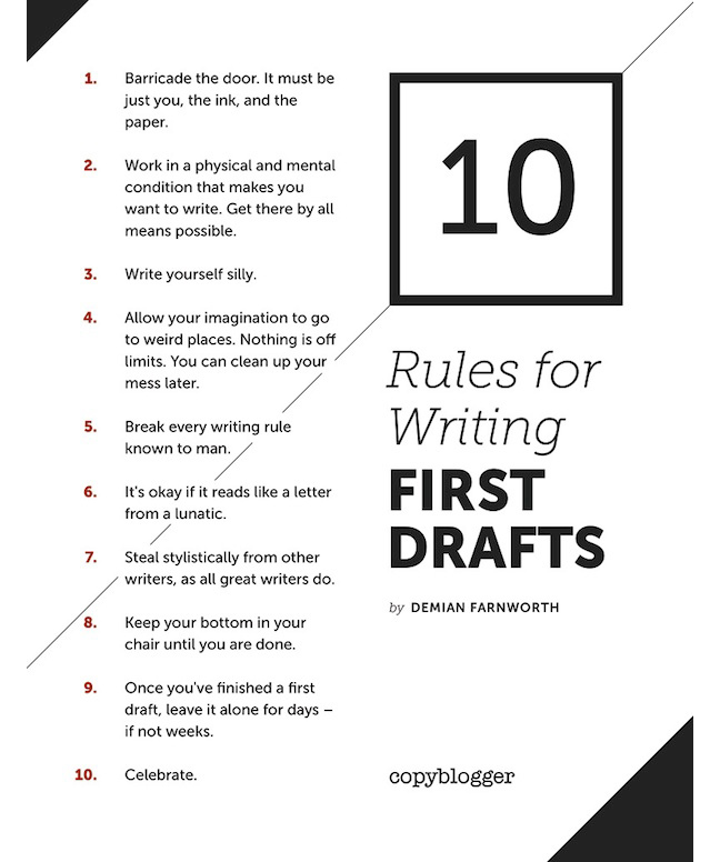 Writing rules by Demian Farnworth, adopted by coppig freelance copywriting